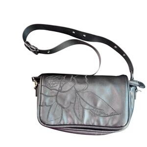 Desigual Black Keller Gales Embroidered Floral Vegan Leather Crossbody Bag